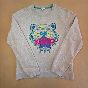 Kenzo Paris Gray Tiger Face Sweatshirt Sweater Sz XL